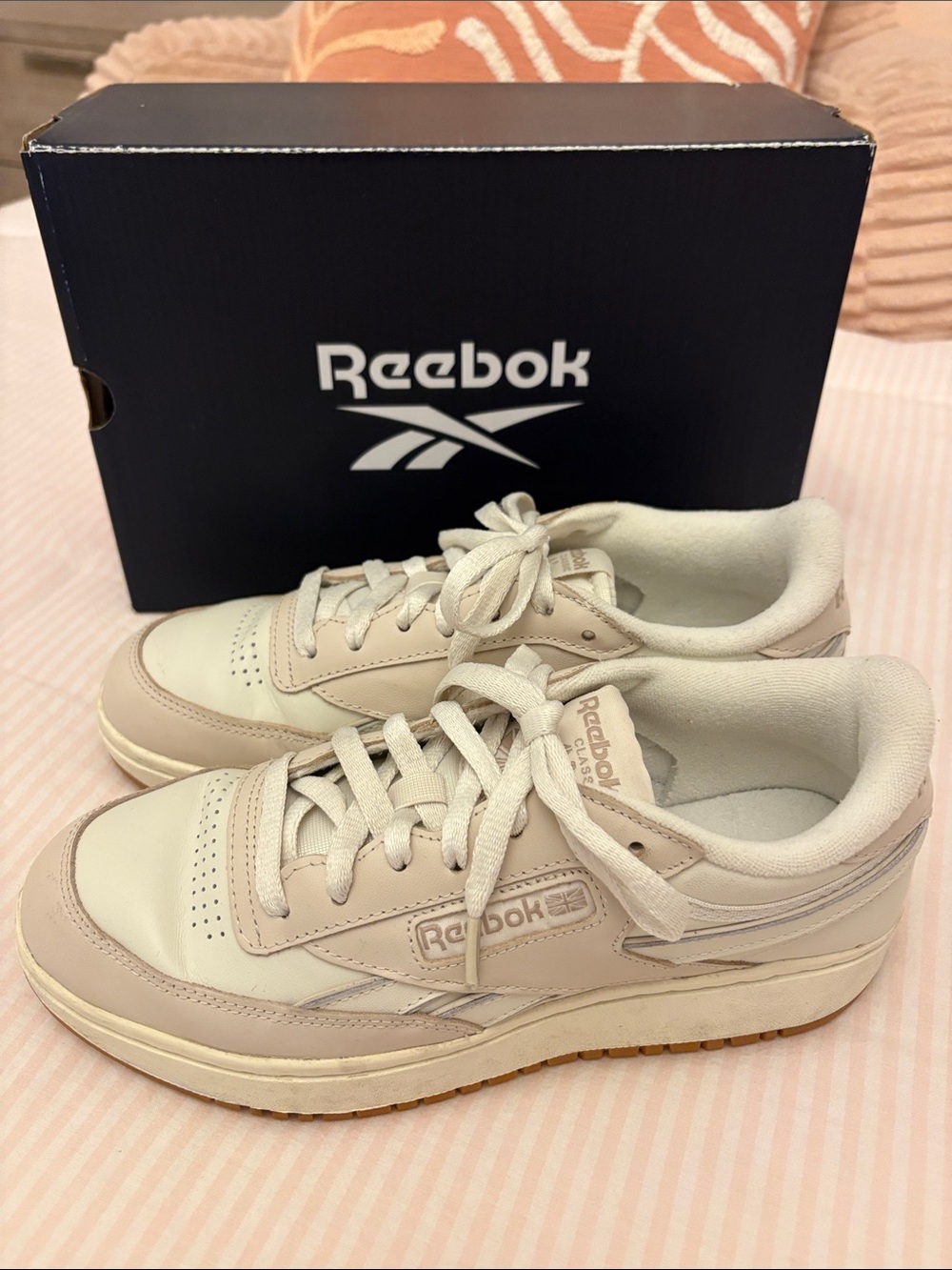 Reebok Women's Club C 85 Leather Tennis Sneakers in Off White and Chalk/Beige